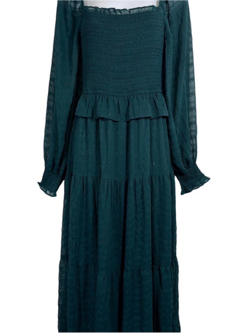 Moon River Teal Smocked Maxi Dress with Tiered Skirt